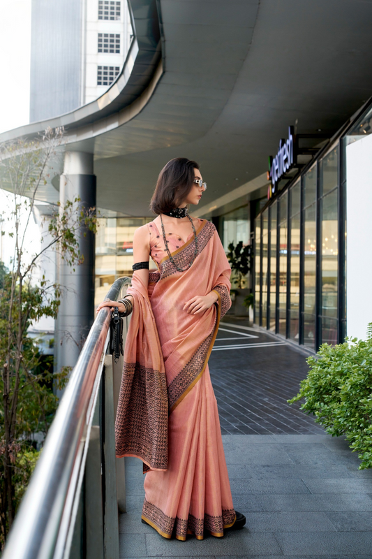 Linen Tissue Silk Saree with Elegant Sheen - LaVante Fashion