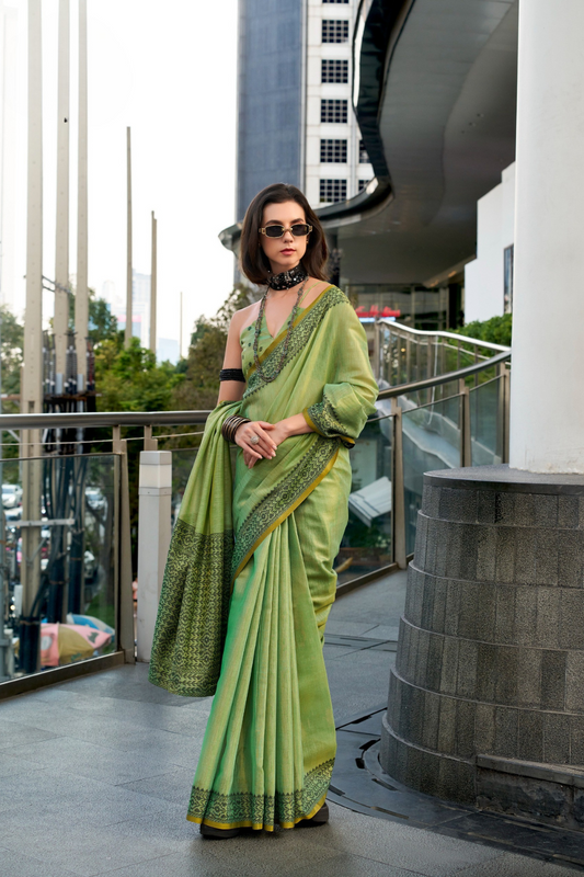 Linen Tissue Silk Saree with Elegant Sheen - LaVante Fashion