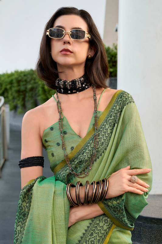 Linen Tissue Silk Saree with Elegant Sheen - LaVante Fashion