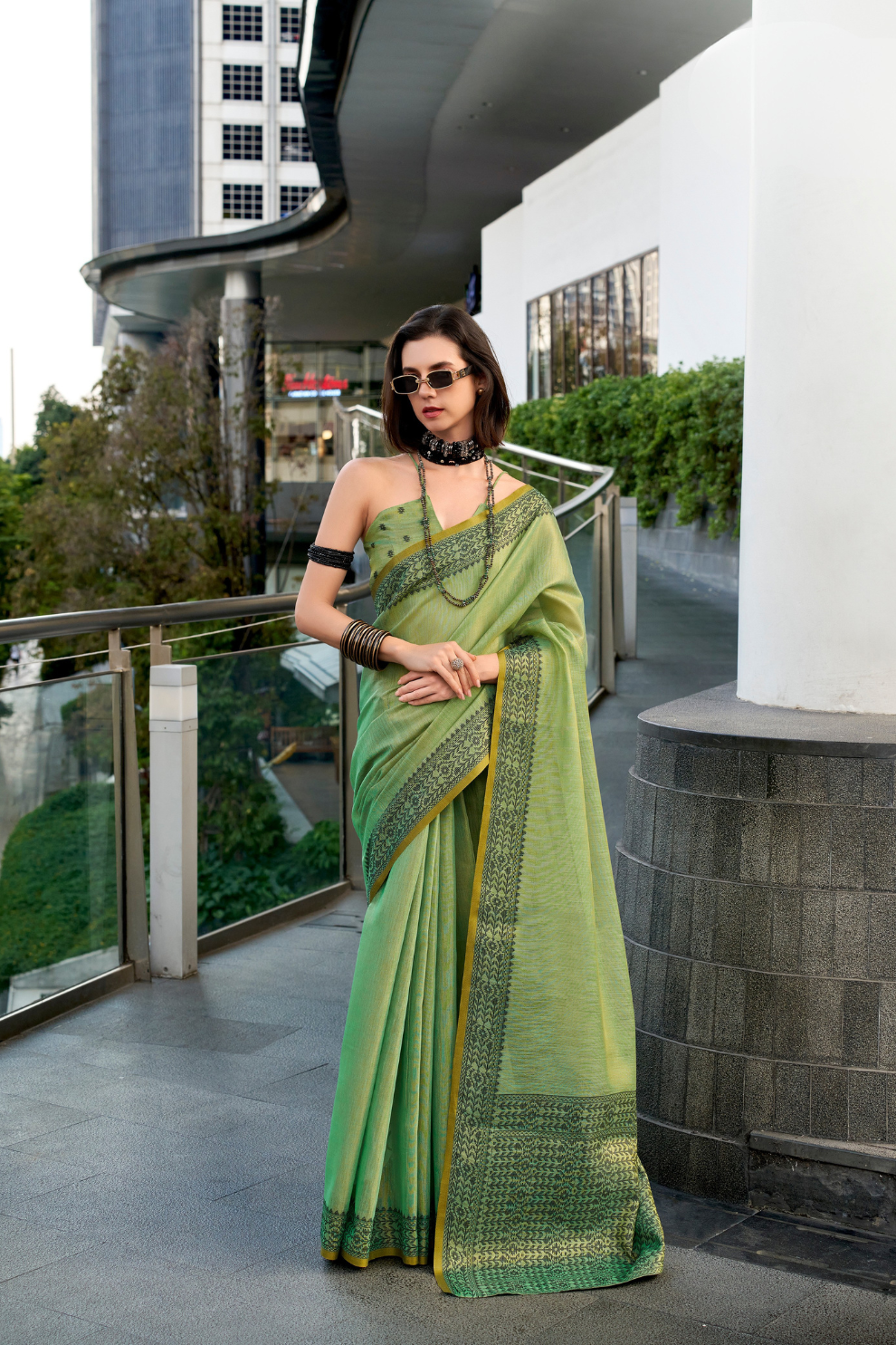 Linen Tissue Silk Saree with Elegant Sheen - LaVante Fashion