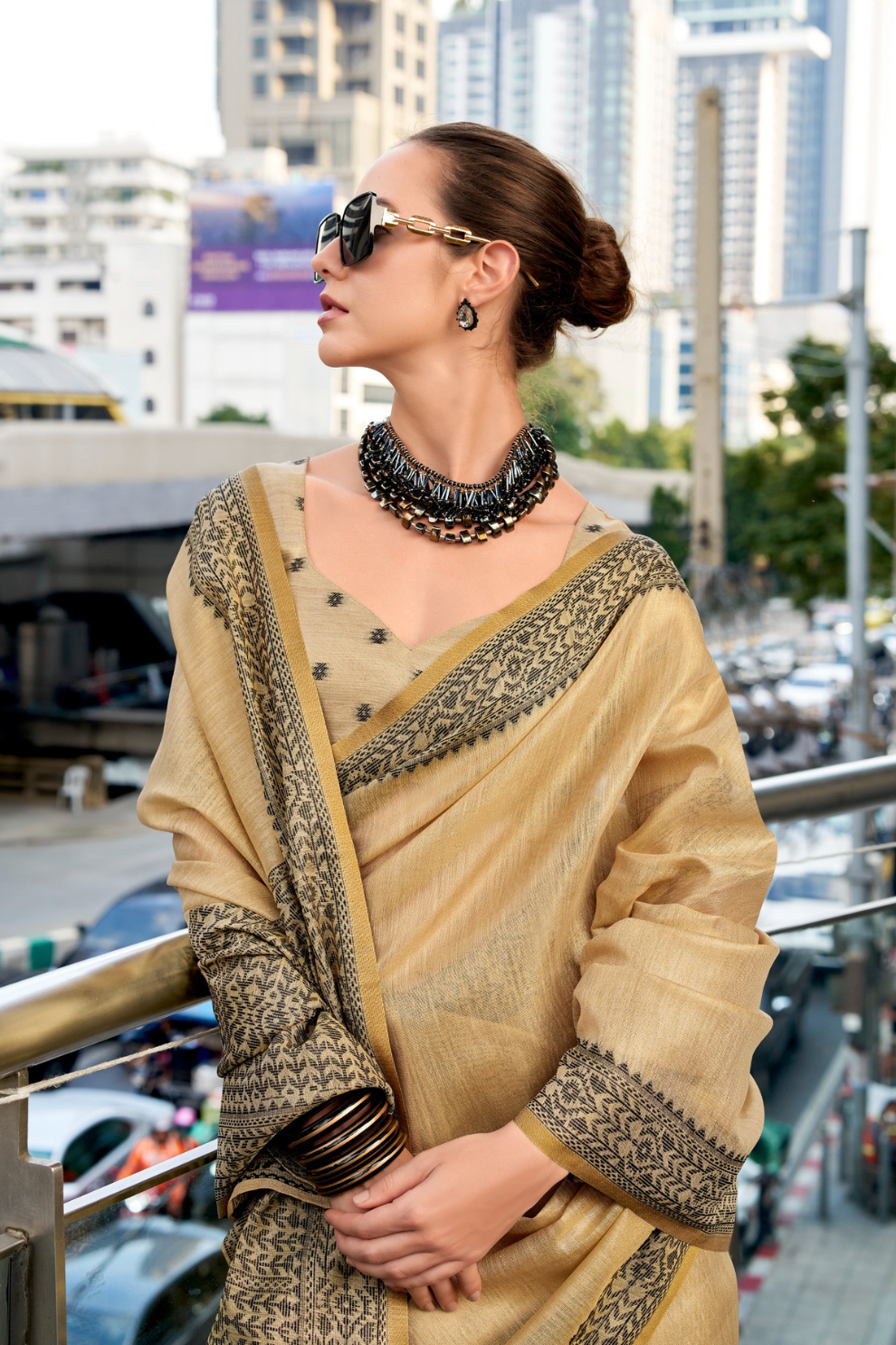 Linen Tissue Silk Saree with Elegant Sheen - LaVante Fashion