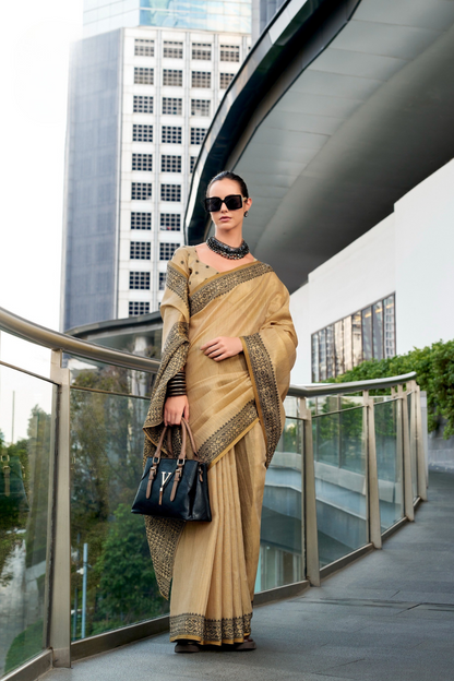 Linen Tissue Silk Saree with Elegant Sheen - LaVante Fashion