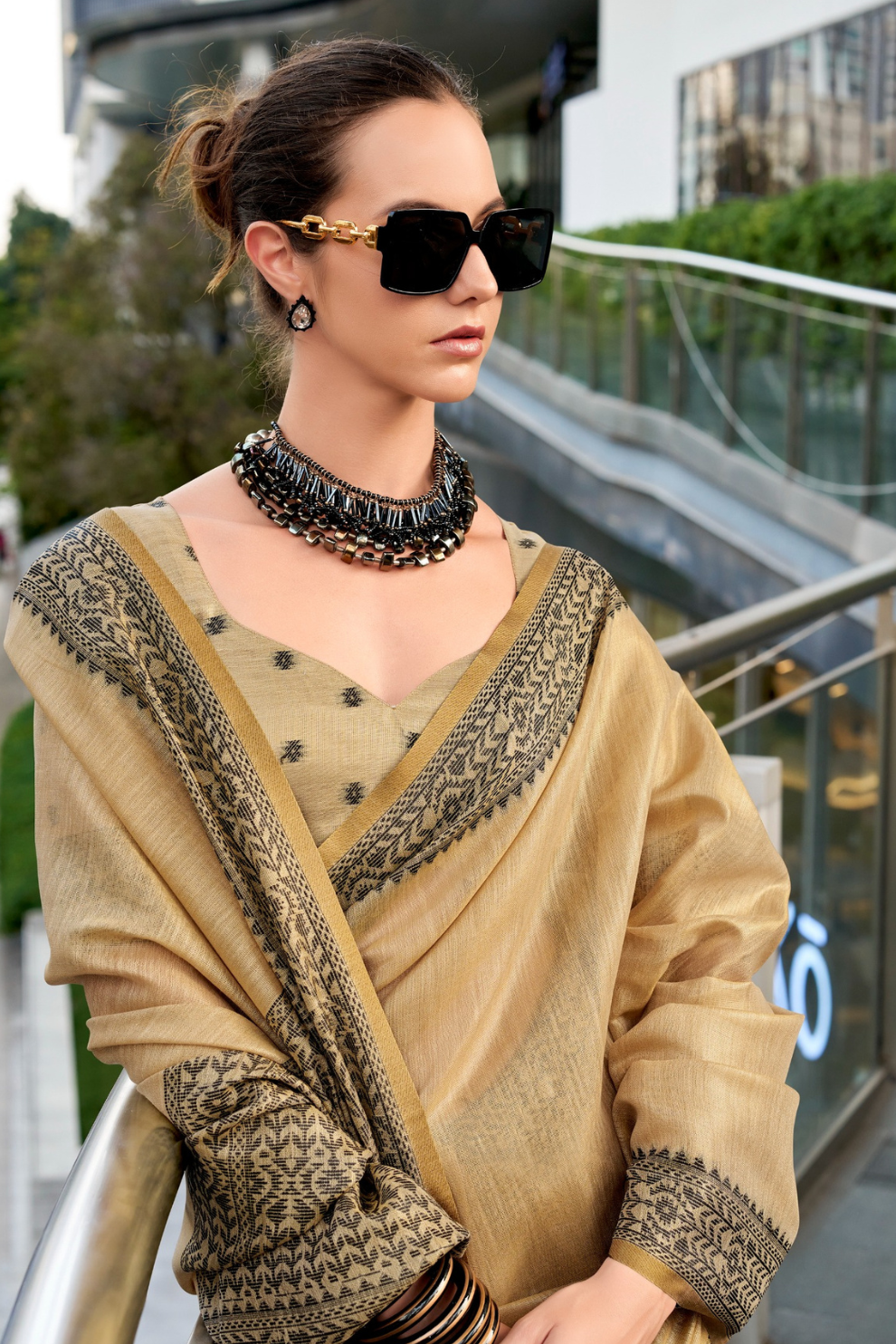 Linen Tissue Silk Saree with Elegant Sheen - LaVante Fashion