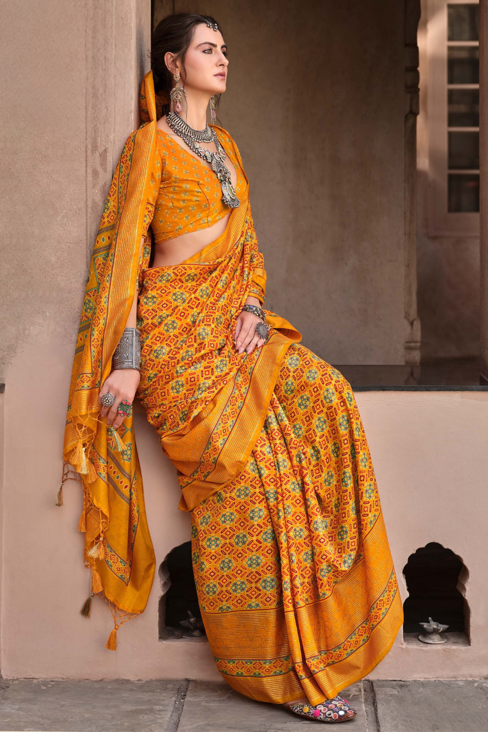Mercerized New Sigma Silk Saree with Aqua Finish