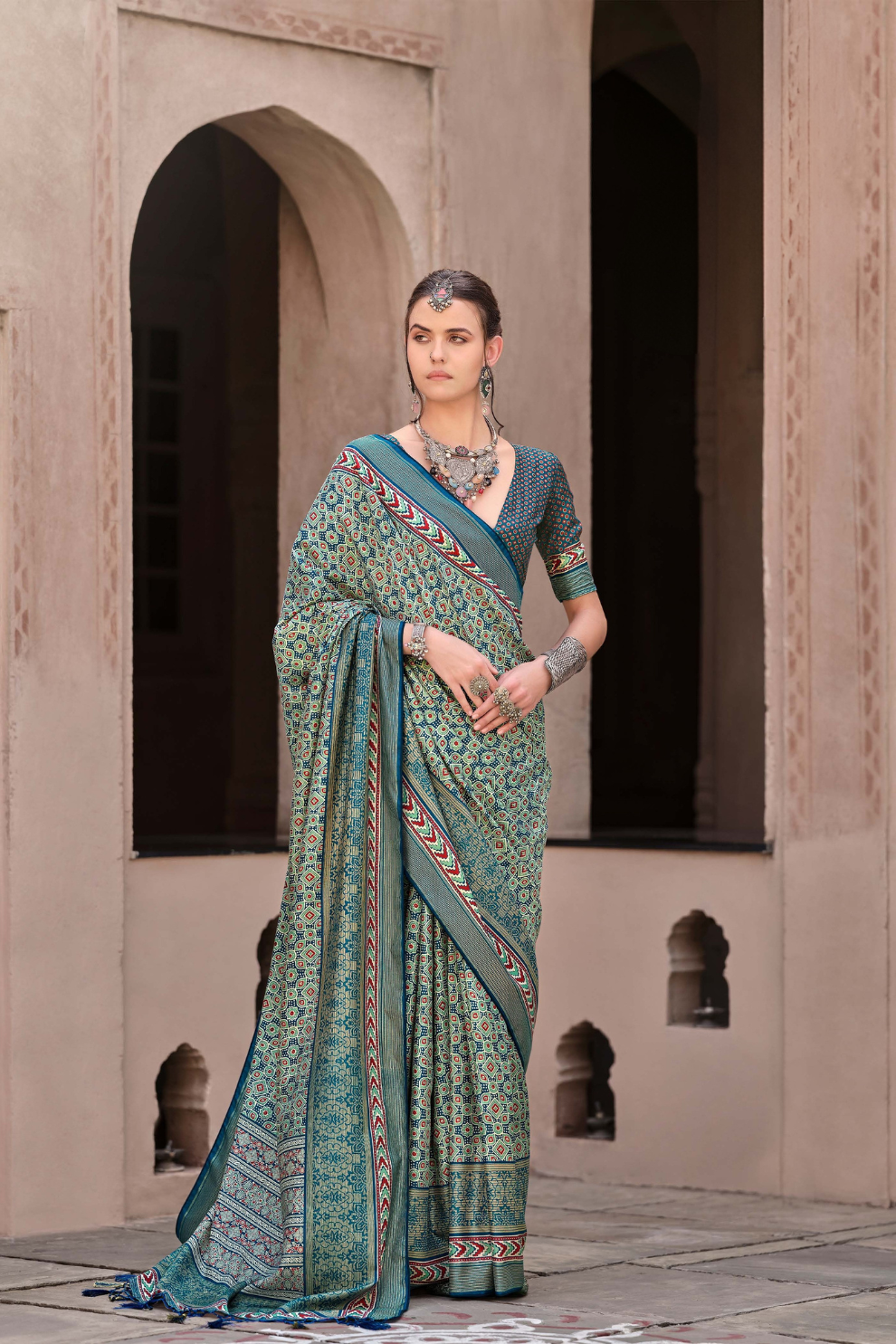 Mercerized New Sigma Silk Saree with Aqua Finish