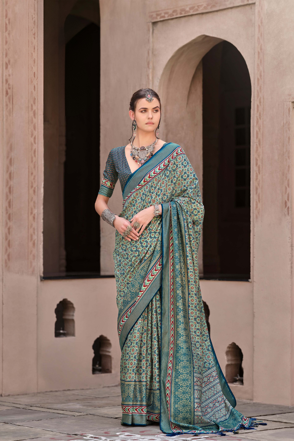 Mercerized New Sigma Silk Saree with Aqua Finish