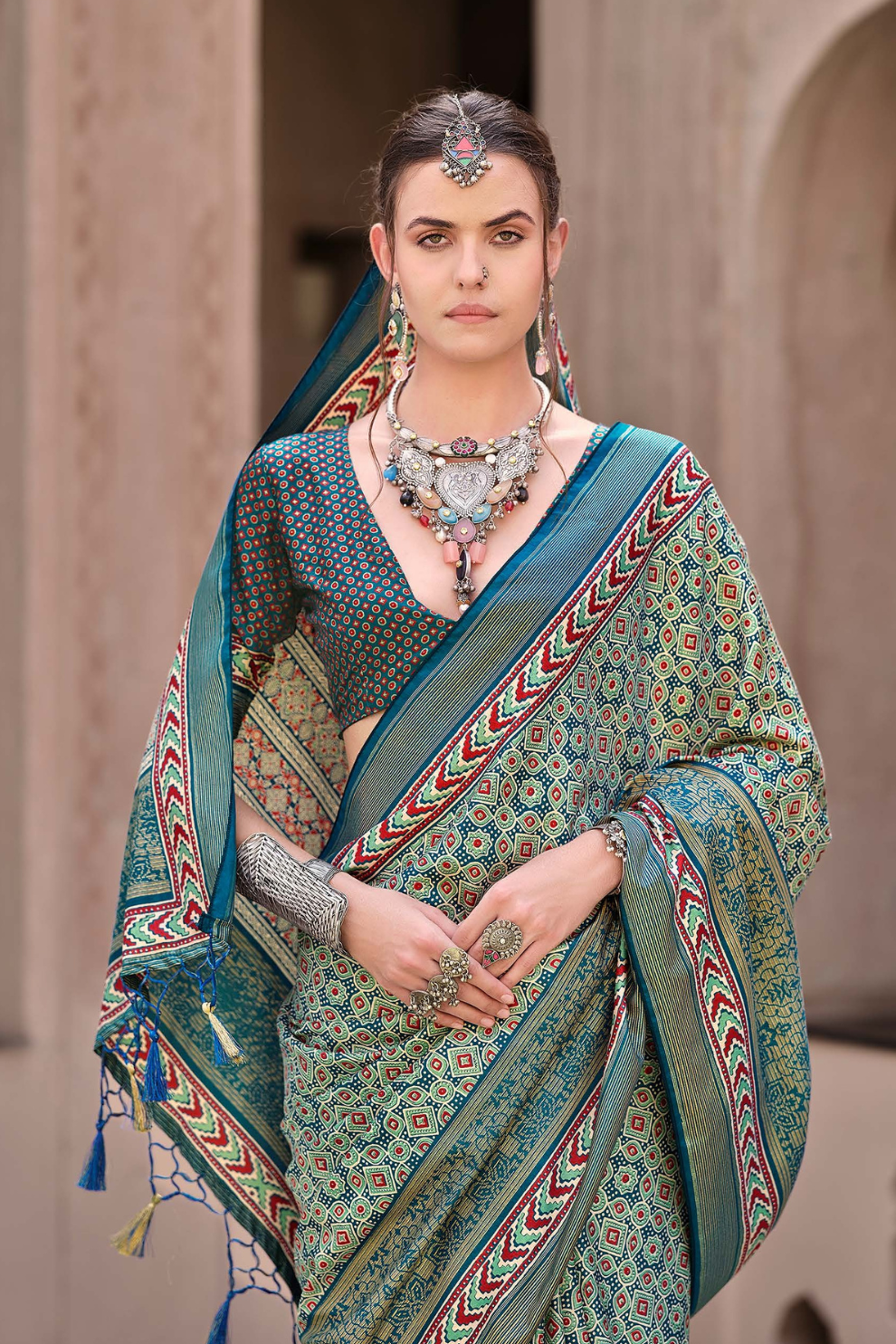 Mercerized New Sigma Silk Saree with Aqua Finish