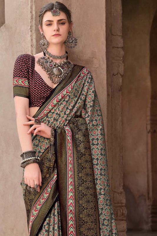 Mercerized New Sigma Silk Saree with Aqua Finish