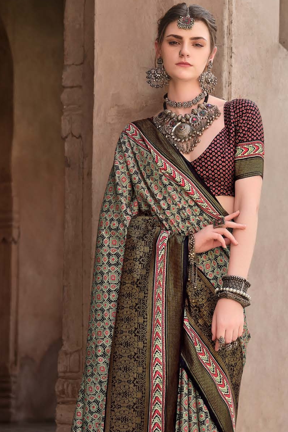 Mercerized New Sigma Silk Saree with Aqua Finish