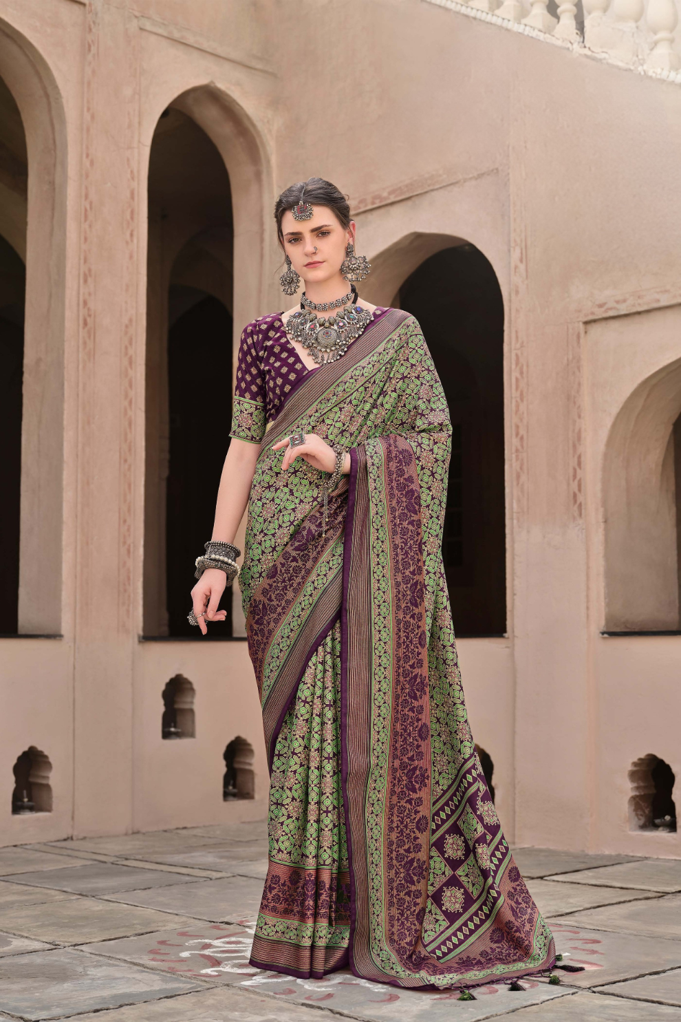 Mercerized New Sigma Silk Saree with Aqua Finish
