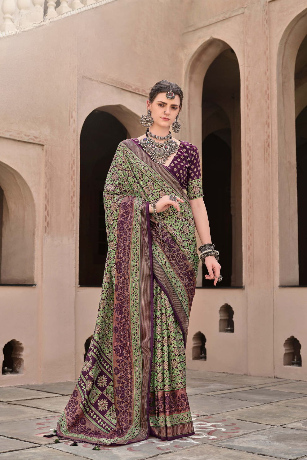 Mercerized New Sigma Silk Saree with Aqua Finish