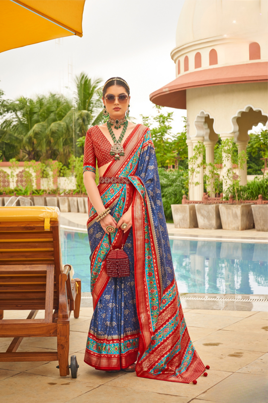 Traditional Patola Print Saree in Sigma Silk Blend Fabric