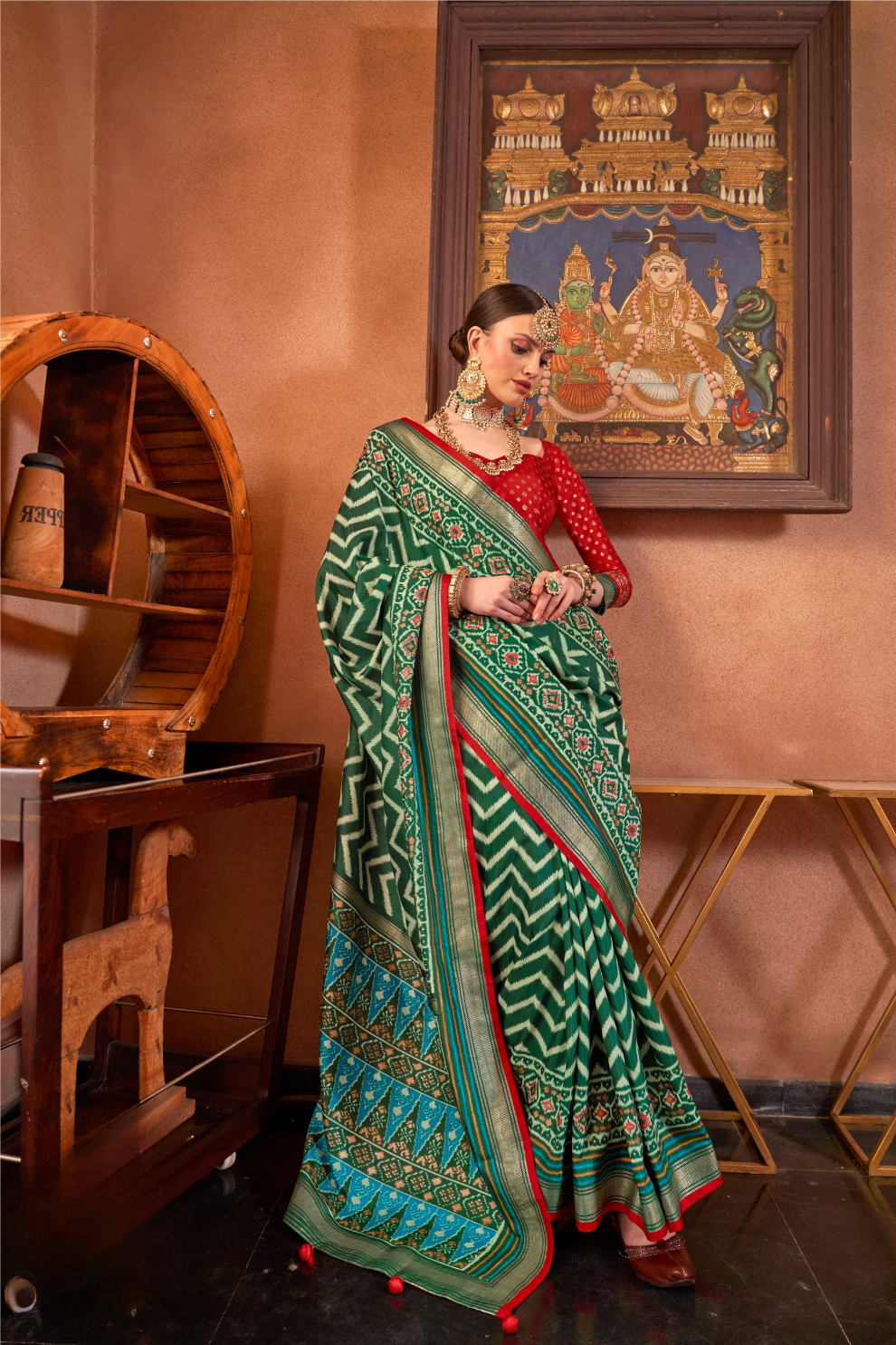 Gold Printed Patola Style Saree in Premium Sigma Silk