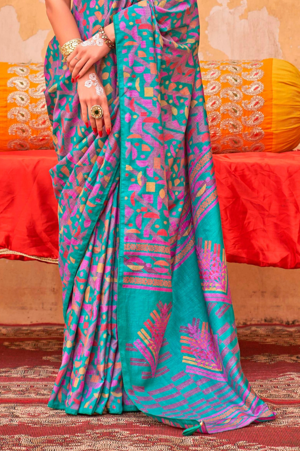 Mercerized Sigma Silk Saree with Classic Design and Aqua Finish - LaVante Fashion