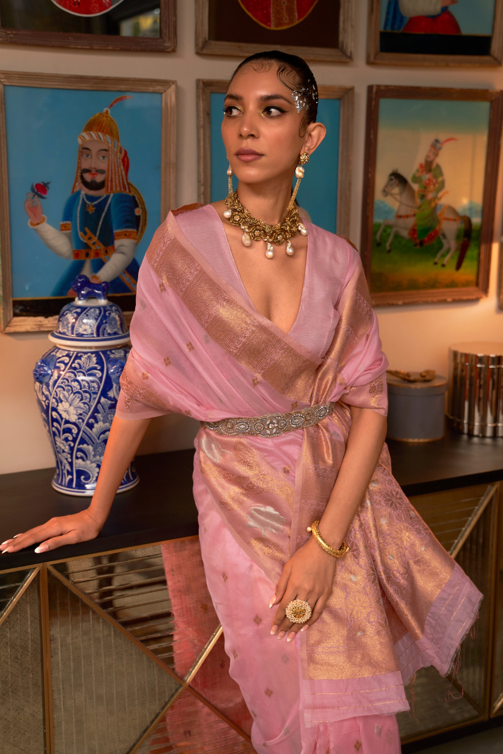 Elegant Modal Saree with Copper Zari Handloom Weaving
