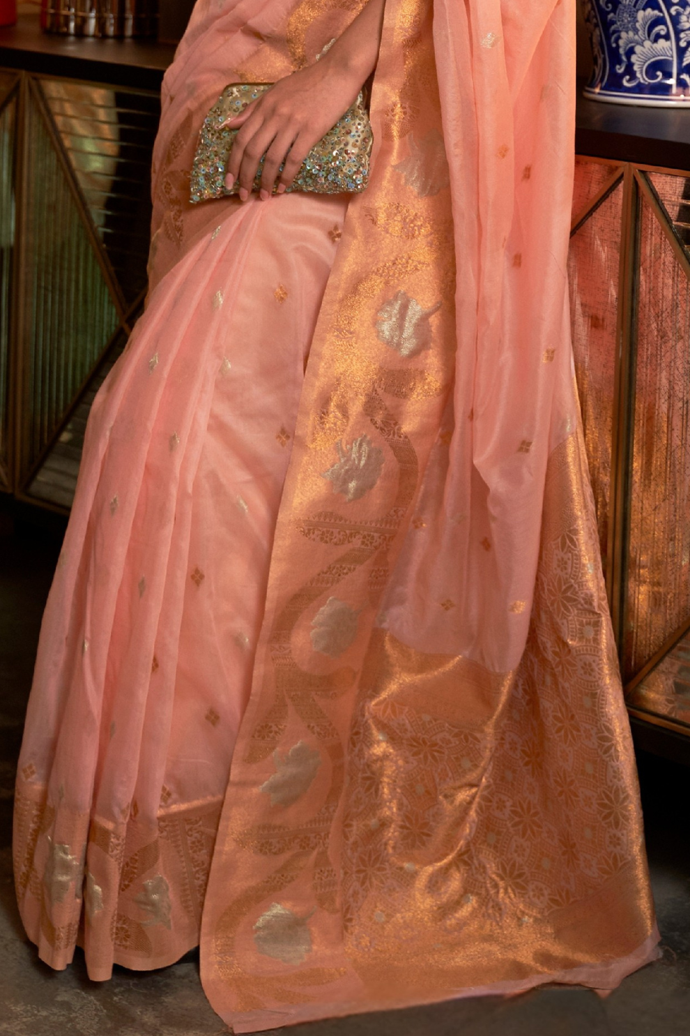 Elegant Modal Saree with Copper Zari Handloom Weaving