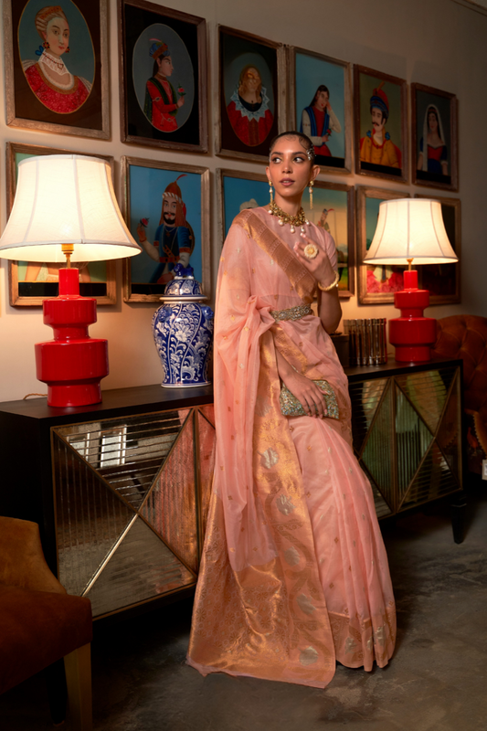 Elegant Modal Saree with Copper Zari Handloom Weaving