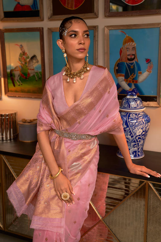 Elegant Modal Saree with Copper Zari Handloom Weaving