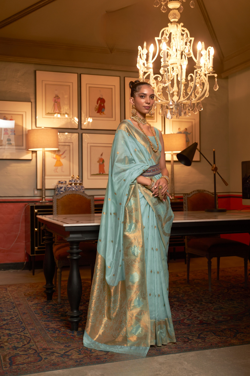Elegant Modal Saree with Copper Zari Handloom Weaving