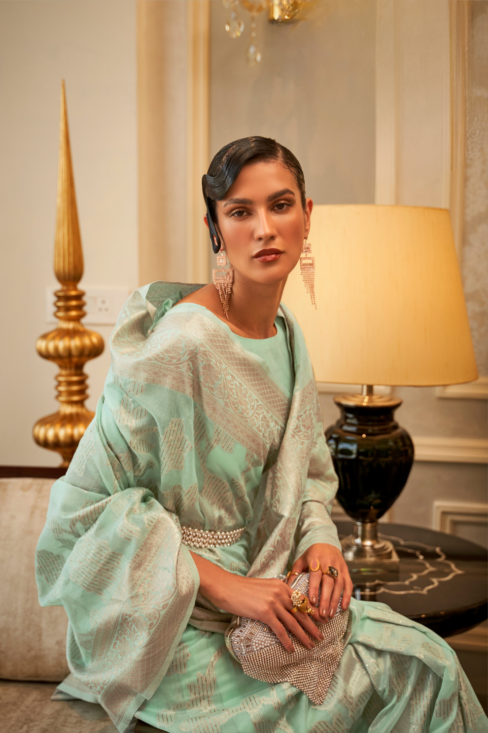 Elegant Sequins Modal Saree with Fine Handloom Weaving