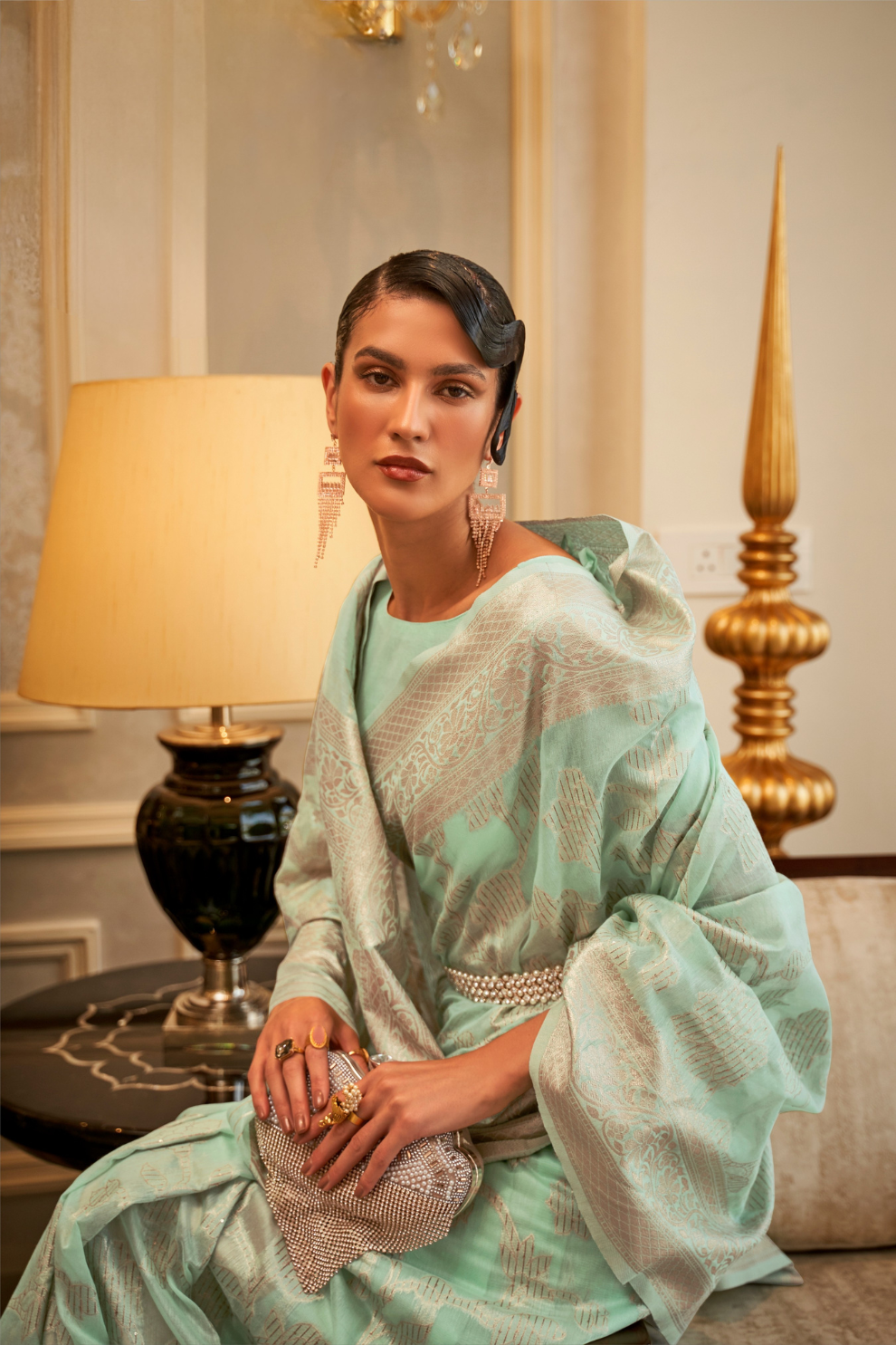 Elegant Sequins Modal Saree with Fine Handloom Weaving