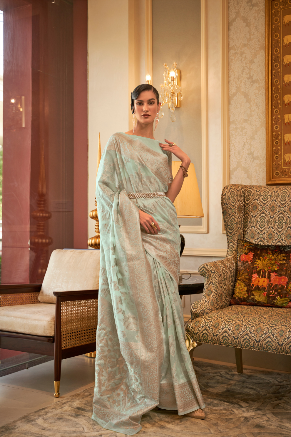 Elegant Sequins Modal Saree with Fine Handloom Weaving