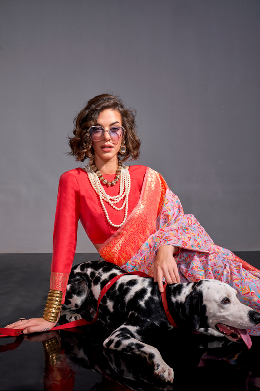Woven Banarasi Silk Blend Saree with Traditional Motifs