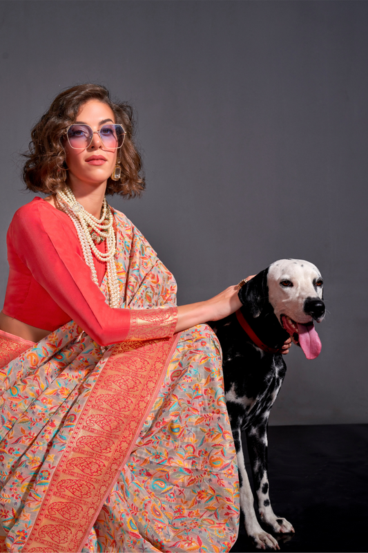 Woven Banarasi Silk Blend Saree with Traditional Motifs