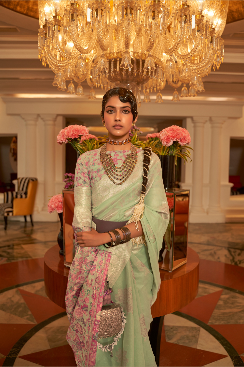 Premium Modal Saree with Ethnic Kashmiri Pallu and Blouse