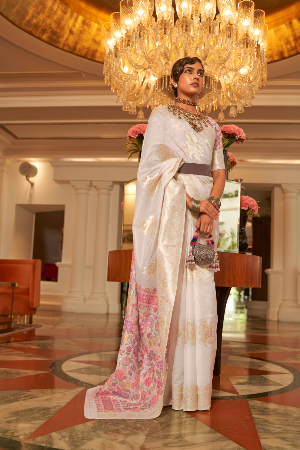 Premium Modal Saree with Ethnic Kashmiri Pallu and Blouse