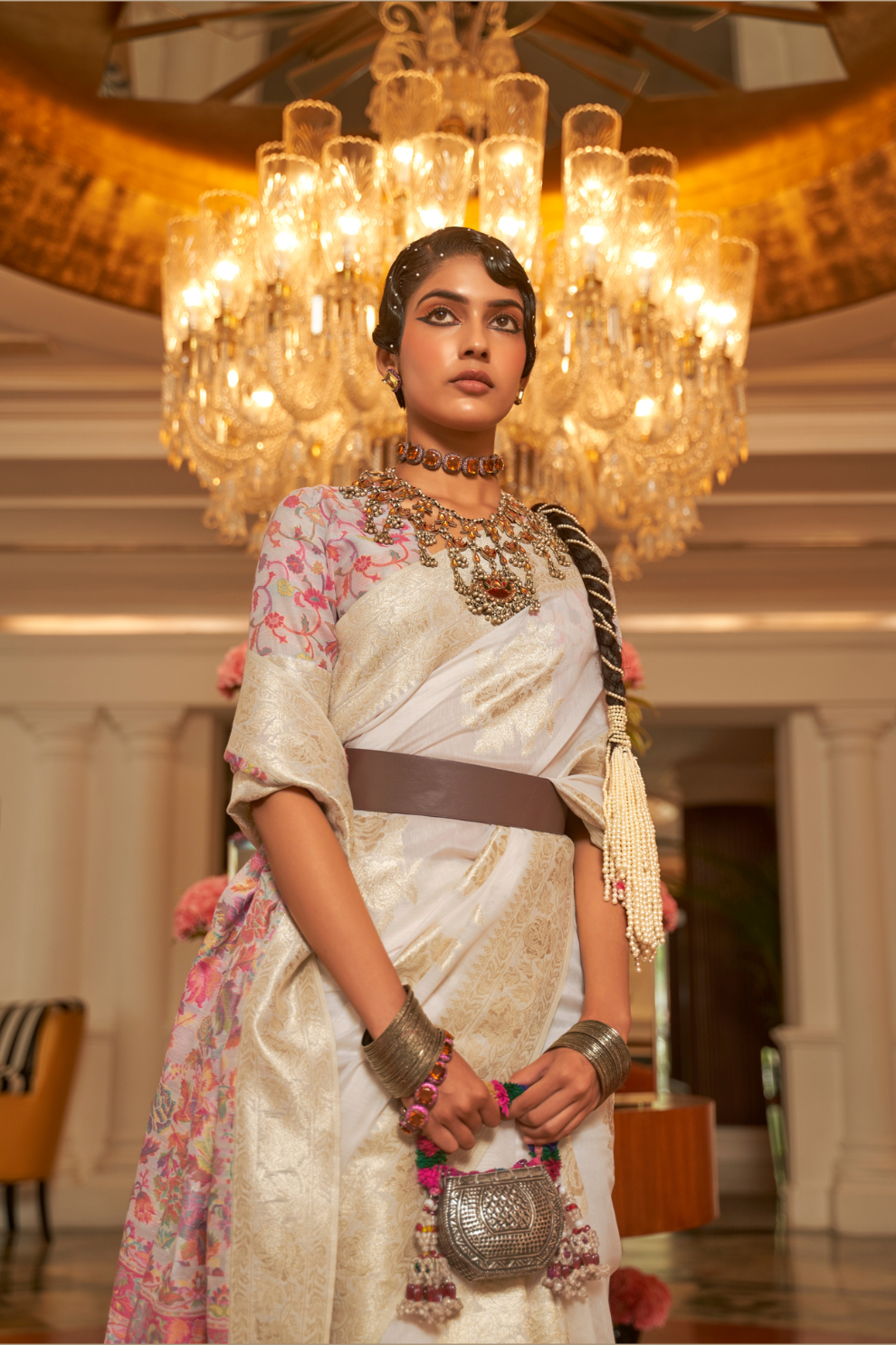 Premium Modal Saree with Ethnic Kashmiri Pallu and Blouse