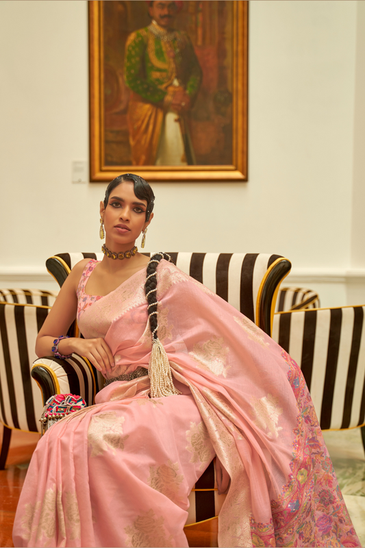 Premium Modal Saree with Ethnic Kashmiri Pallu and Blouse