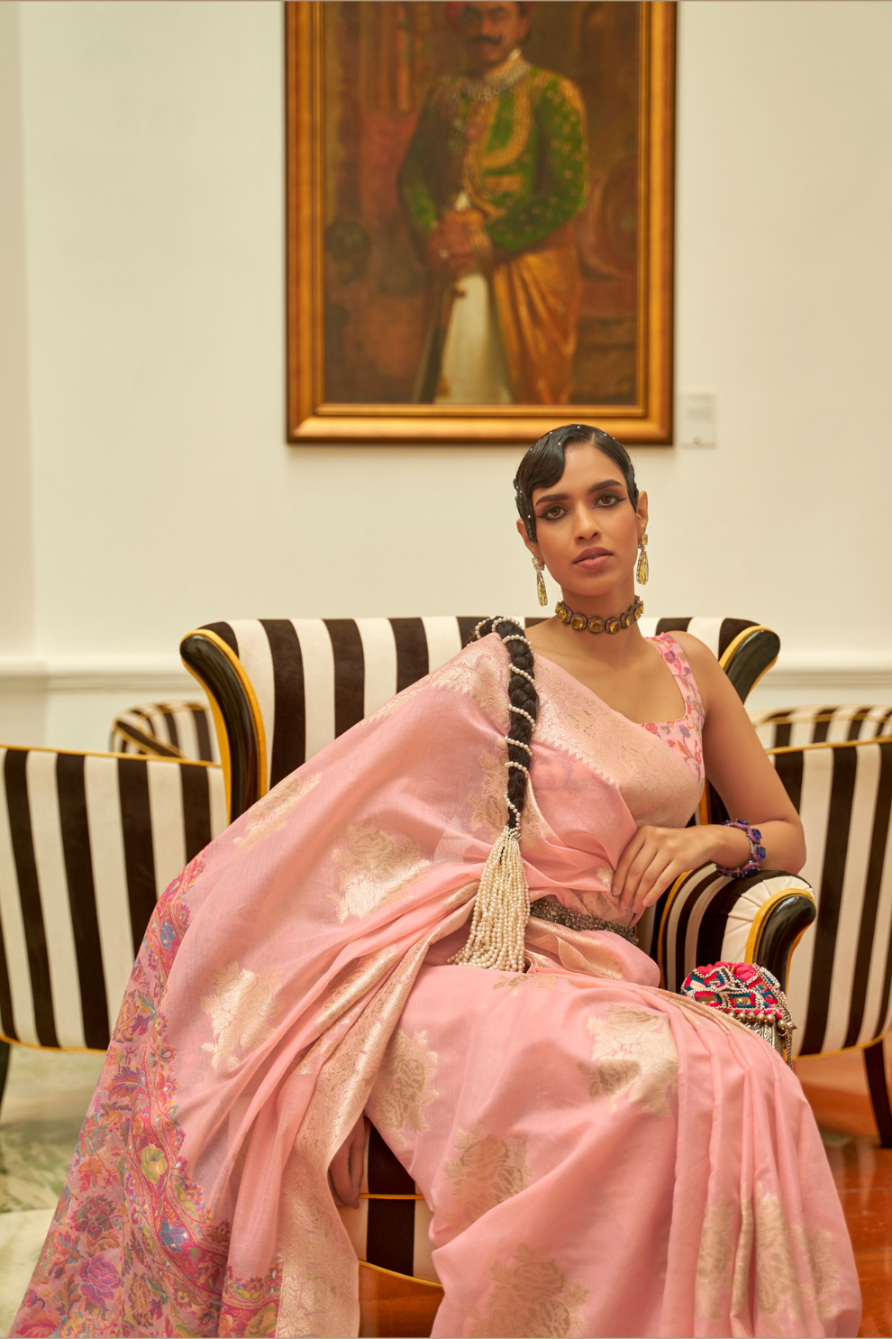Premium Modal Saree with Ethnic Kashmiri Pallu and Blouse