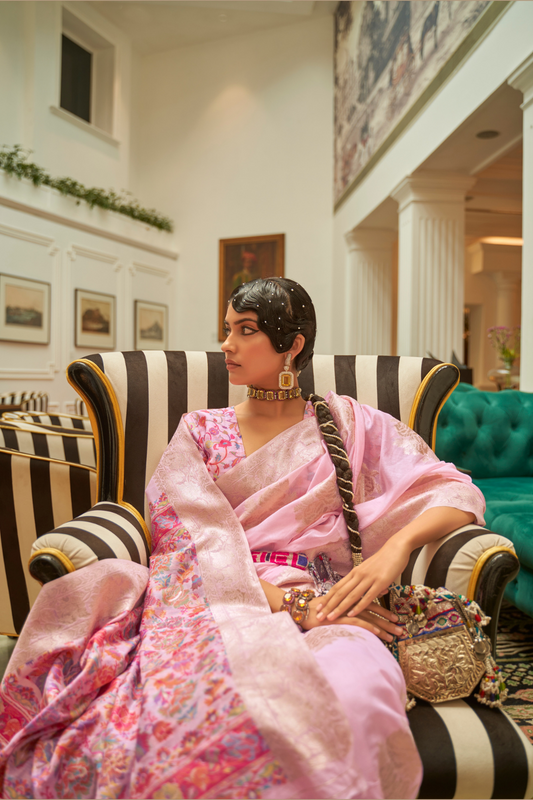 Premium Modal Saree with Ethnic Kashmiri Pallu and Blouse