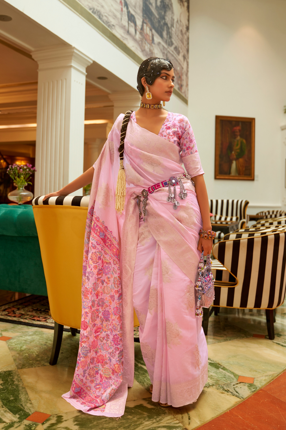 Premium Modal Saree with Ethnic Kashmiri Pallu and Blouse