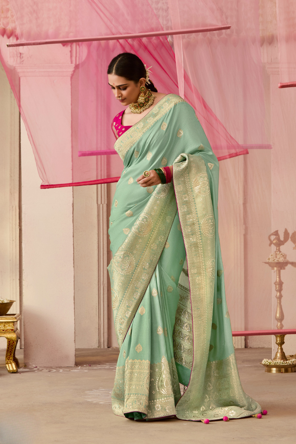 Banarasi Dola Silk Saree with Brocade Blouse Elegance