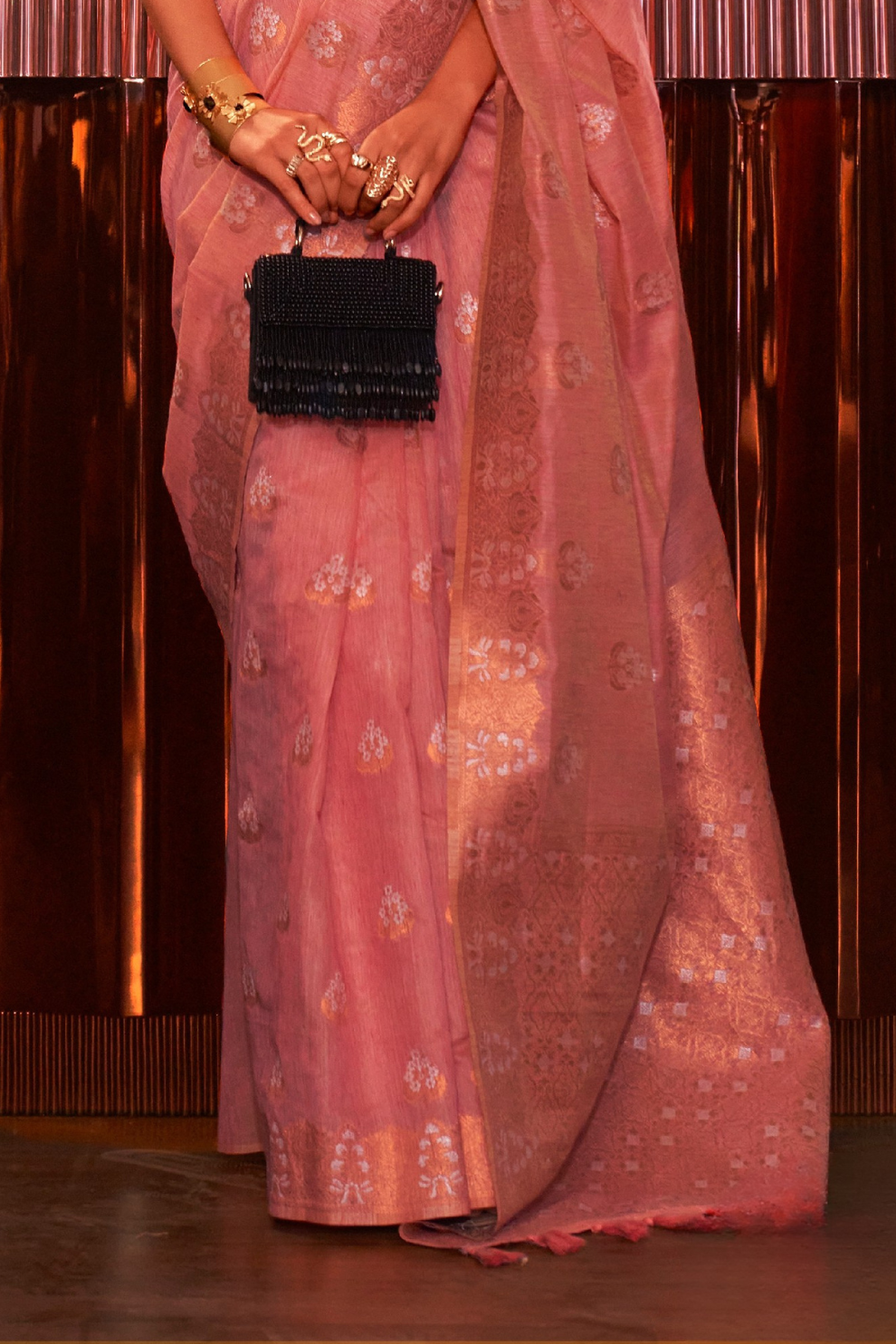 Multi Pure Linen Saree with Copper Zari Weaving Elegance