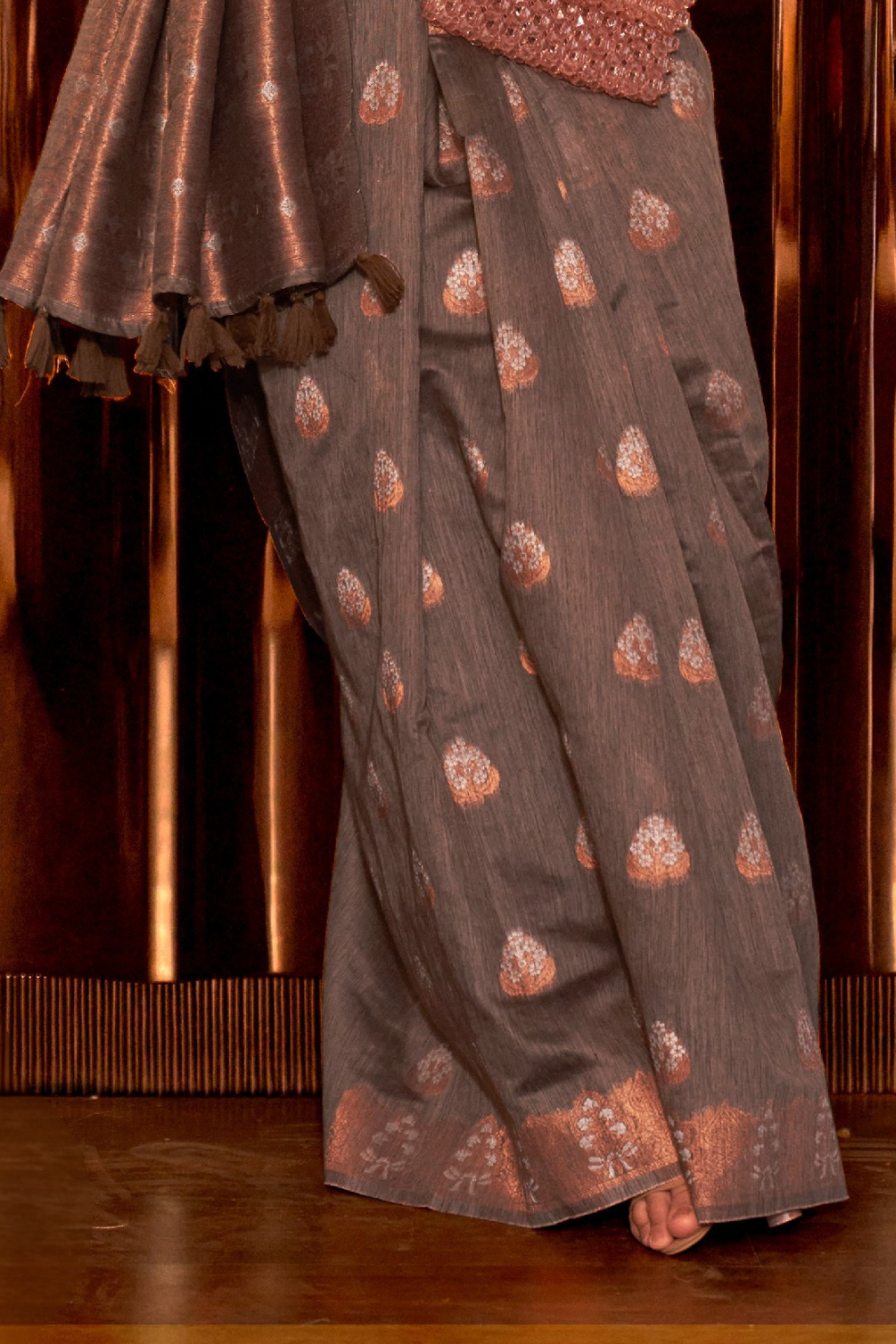Multi Pure Linen Saree with Copper Zari Weaving Elegance