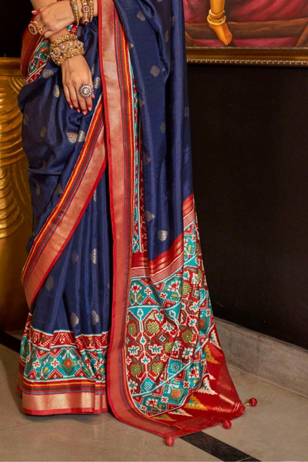 Mercerized Sigma Silk Saree with Patola Design and Gold Print