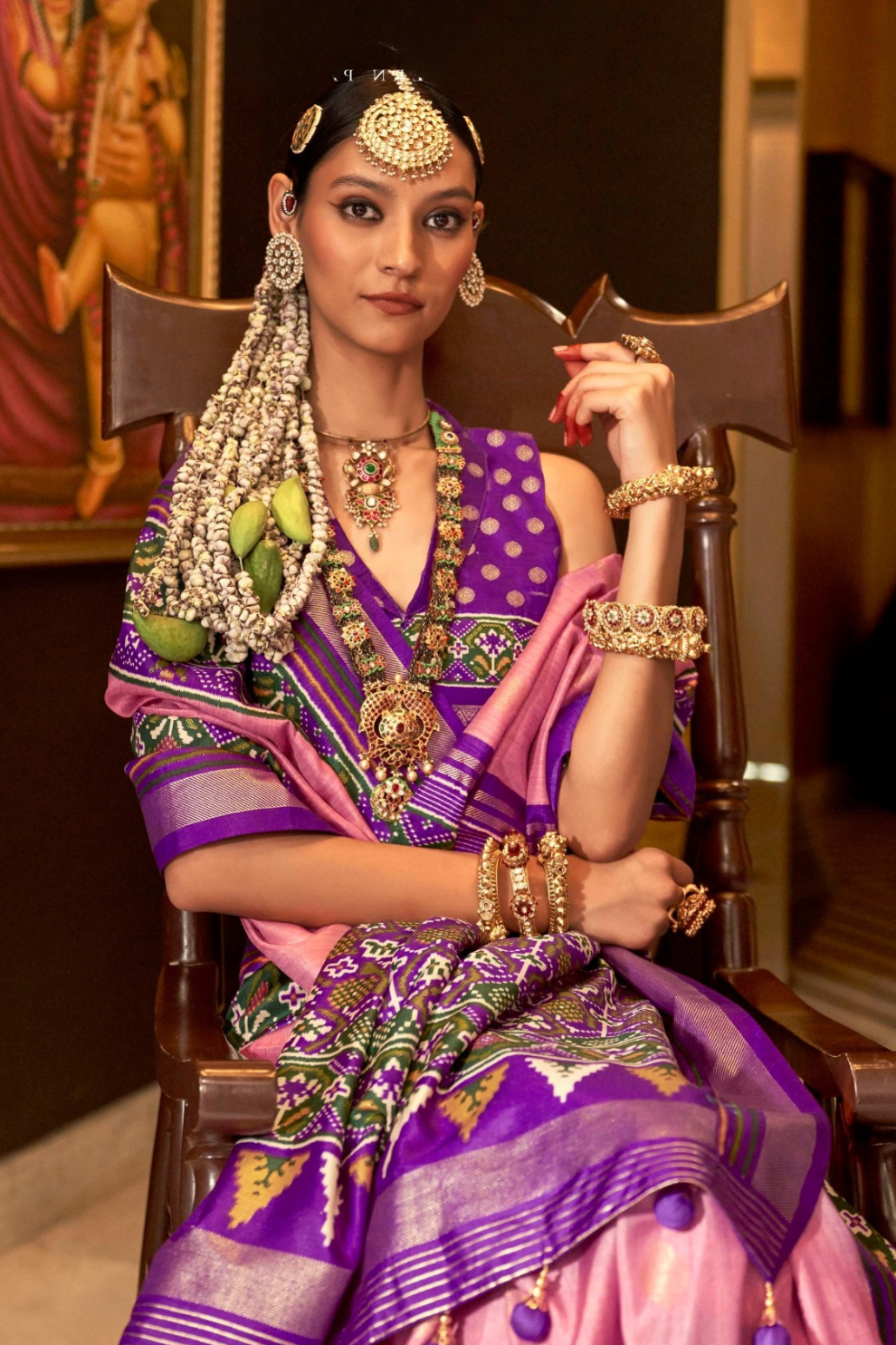 Mercerized Sigma Silk Saree with Patola Design and Gold Print