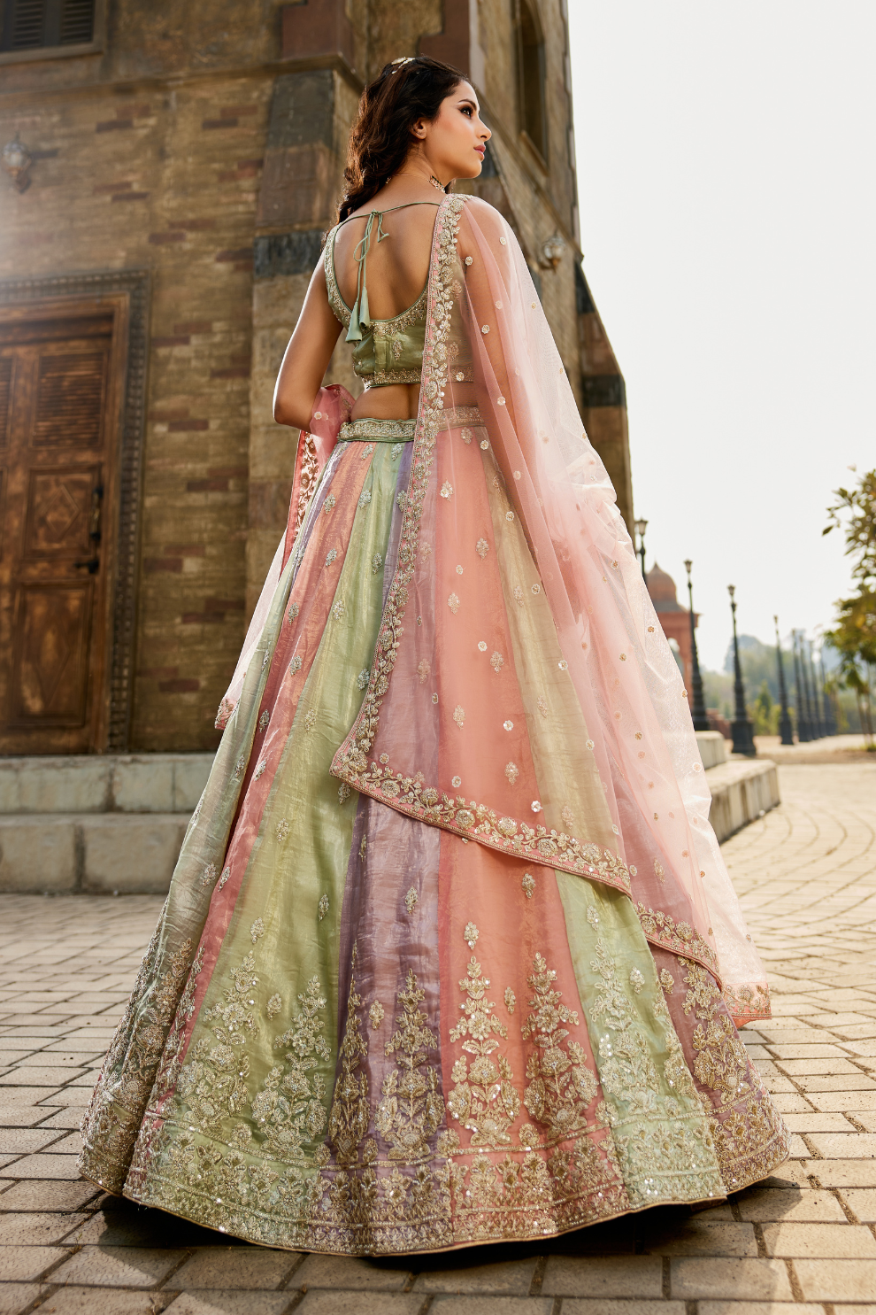Soft Tissue Lehenga Choli Set with Coordinated Sequins Embroidery