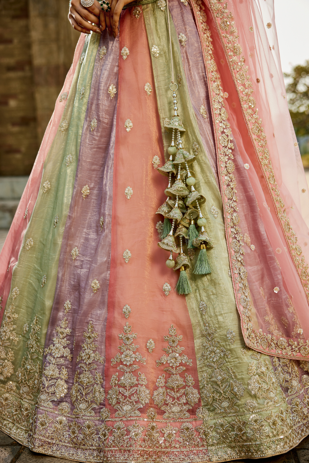 Soft Tissue Lehenga Choli Set with Coordinated Sequins Embroidery