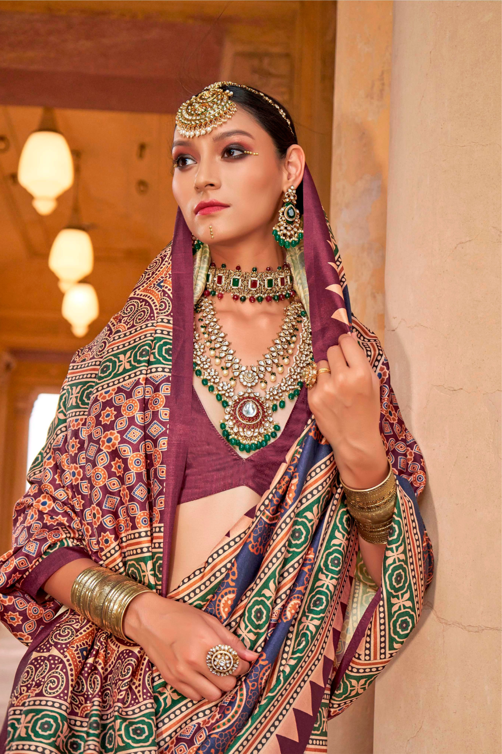 Polyester Viscose Silk Saree with Exclusive Ajrakh Print