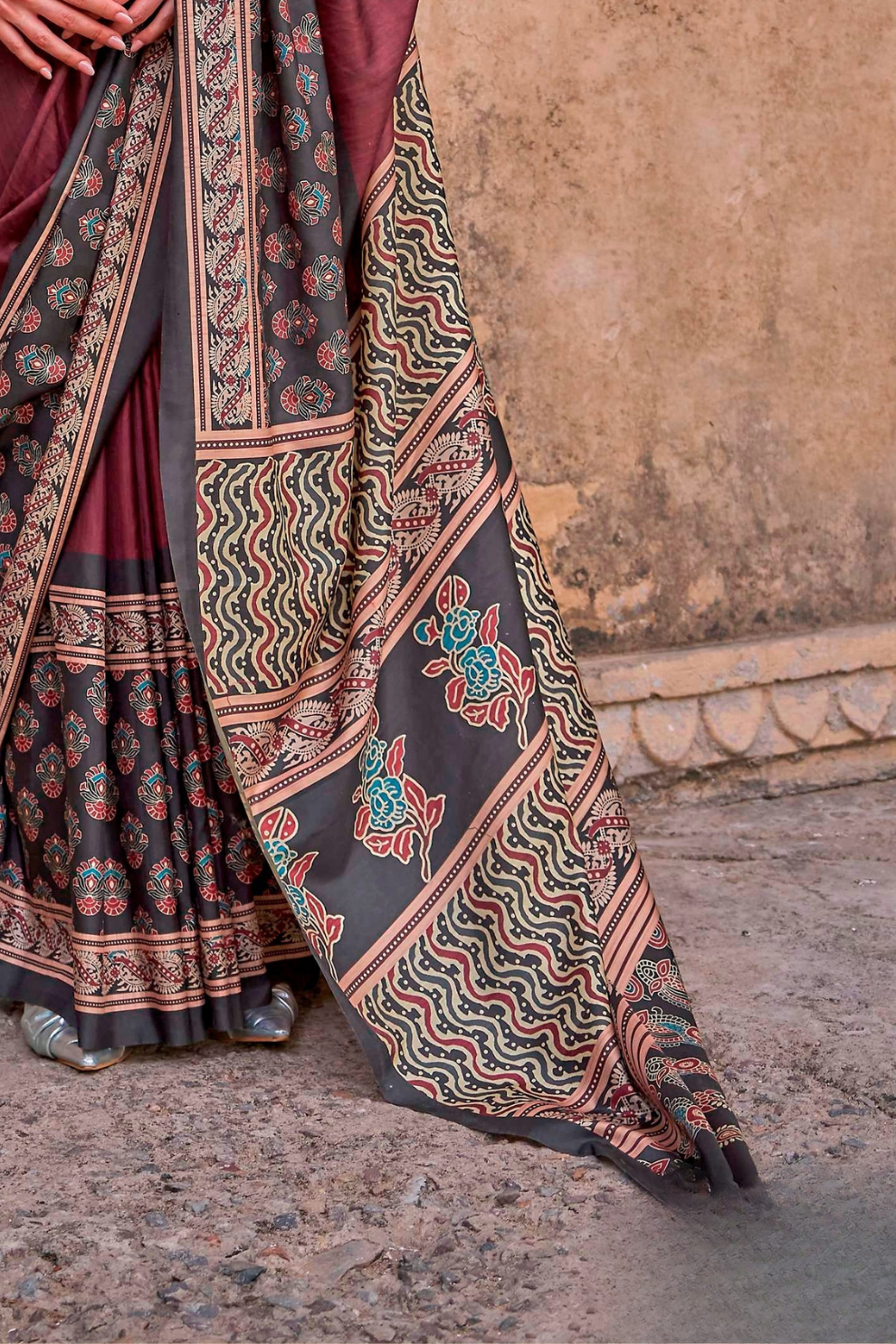 Polyester Viscose Silk Saree with Exclusive Ajrakh Print