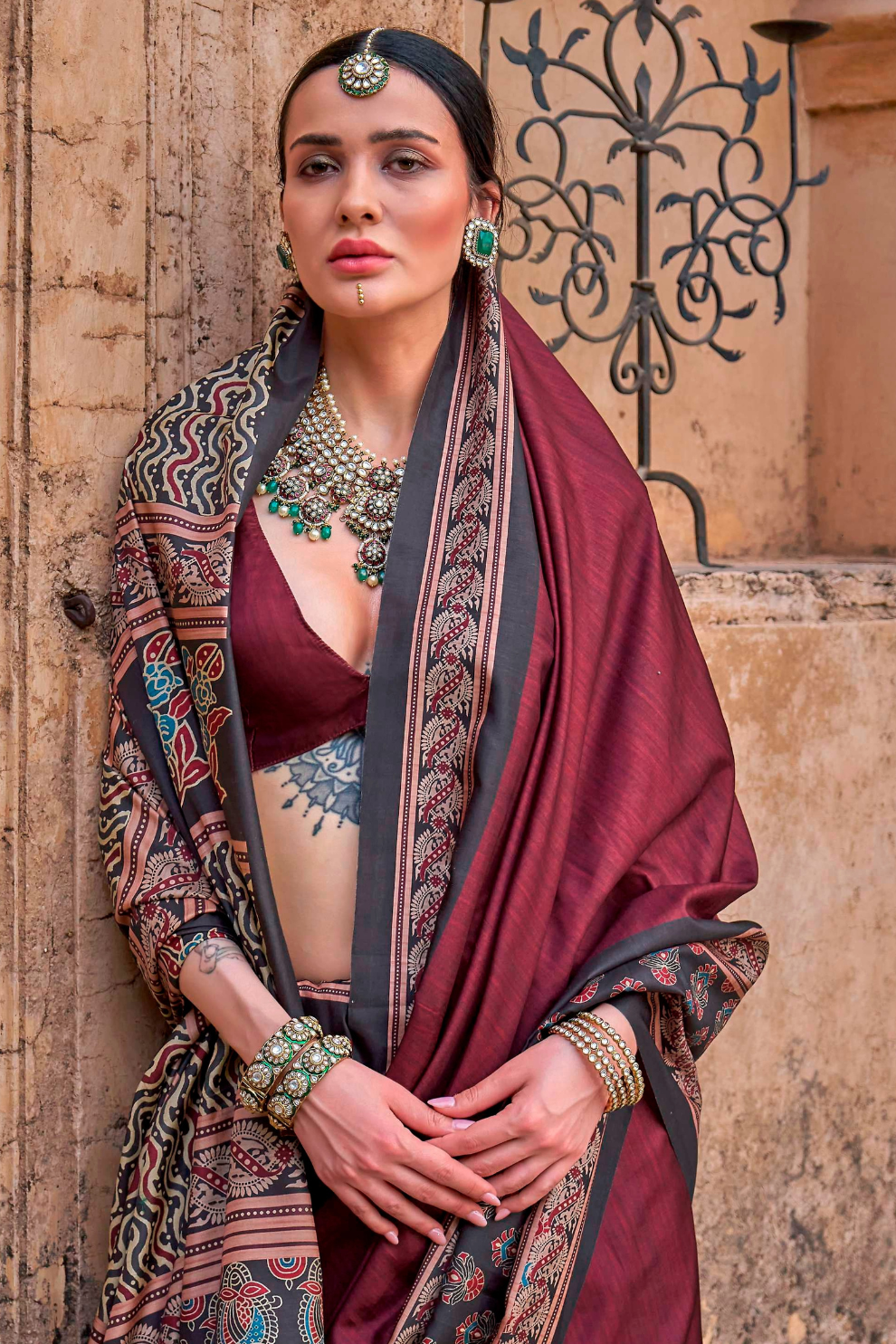 Polyester Viscose Silk Saree with Exclusive Ajrakh Print