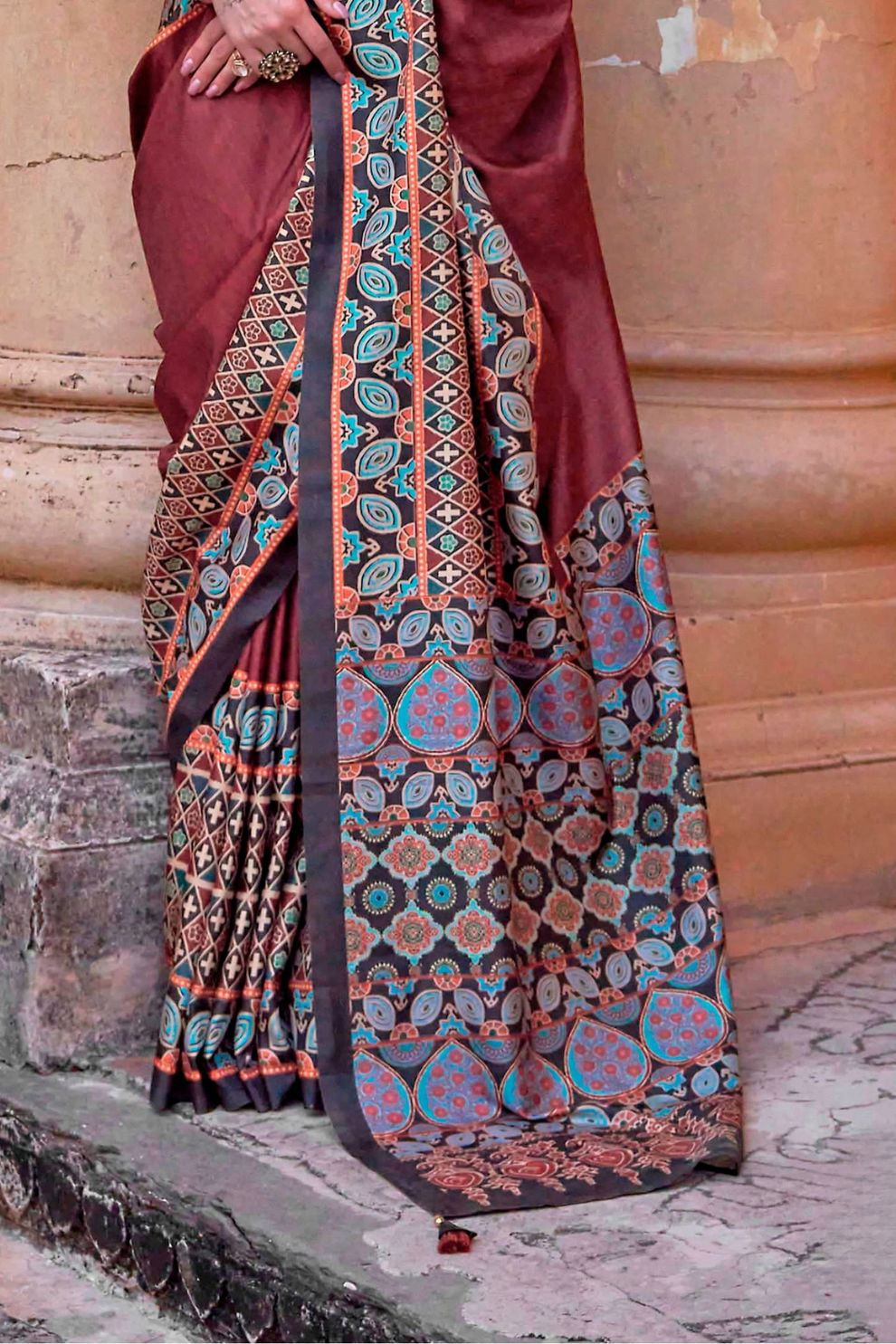 Polyester Viscose Silk Saree with Exclusive Ajrakh Print