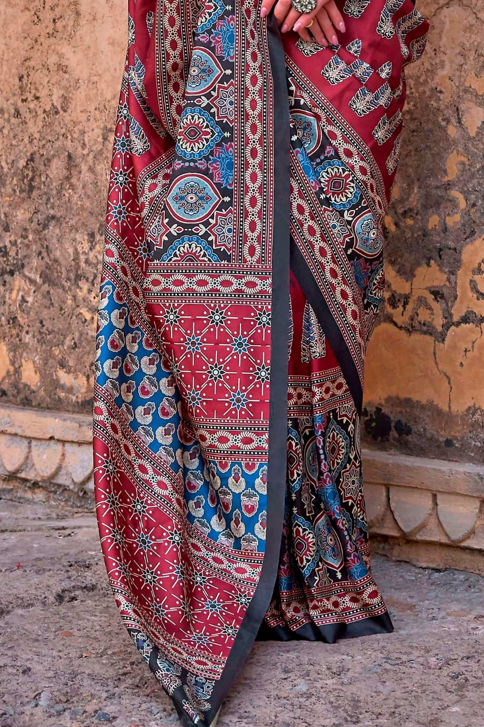 Polyester Viscose Silk Saree with Exclusive Ajrakh Print