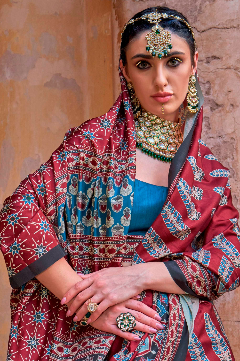 Polyester Viscose Silk Saree with Exclusive Ajrakh Print