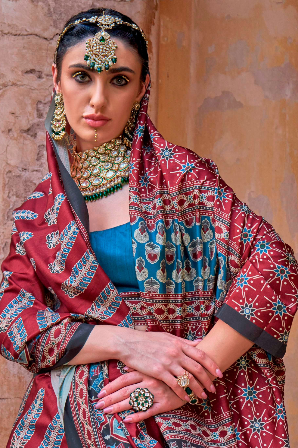 Polyester Viscose Silk Saree with Exclusive Ajrakh Print