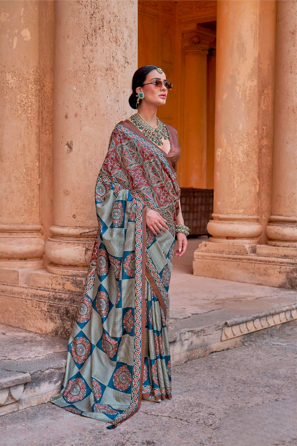 Polyester Viscose Silk Saree with Exclusive Ajrakh Print